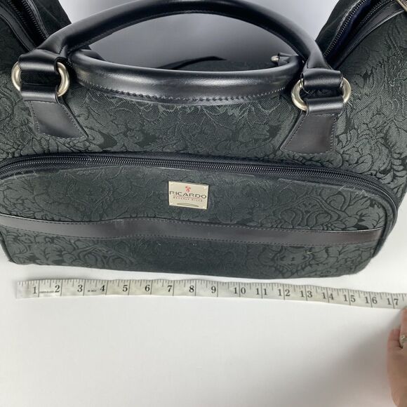 VTG Ricardo Beverly Hills Carry On Travel Bag Black Floral Tapestry Luggage Bag - Picture 13 of 15